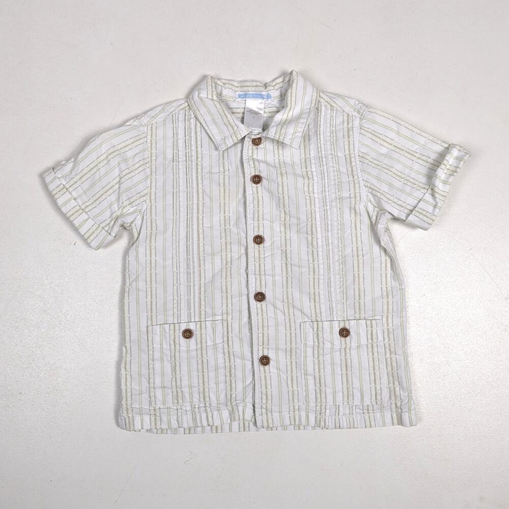 Janie and Jack Boys Button Down Shirt Sz 3 Green Stripe 2011 Short Sleeve